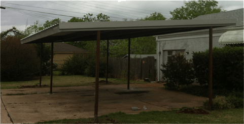 Steel Carport. PBR roof panel and square tube columns. Built in Oklahoma City